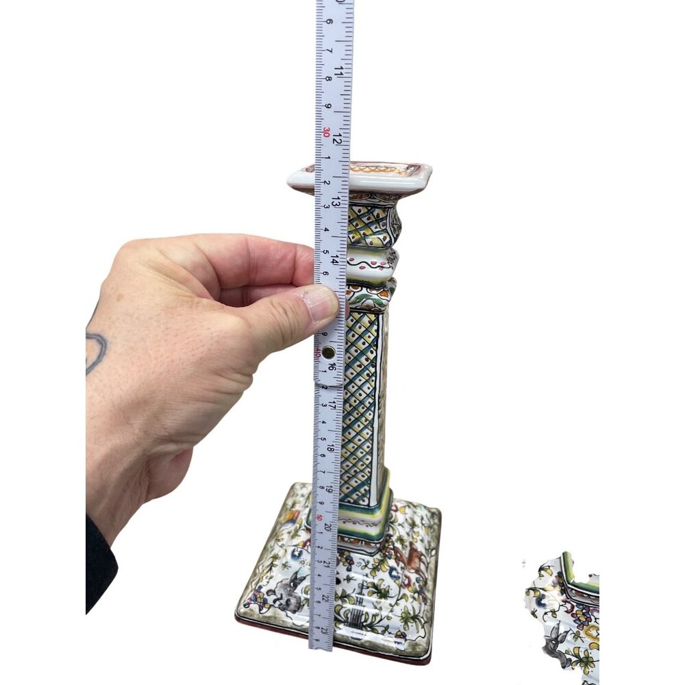 Portugal Pair folk art nature 13" tall column square candle holders SKU 9600 - Picture 6 of 12